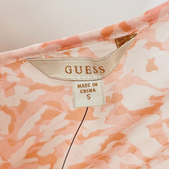 NWT GUESS Chameleon Camo Orange White Smocked High Low Maxi Dress Size S - Picture 5 of 8